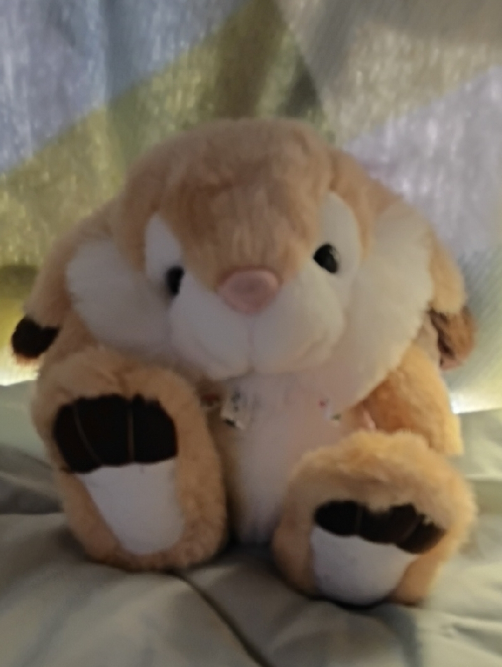Vintage 90s Plush Small Pet Bunny Toy - Cream and Tan Soft Stuffed Animal